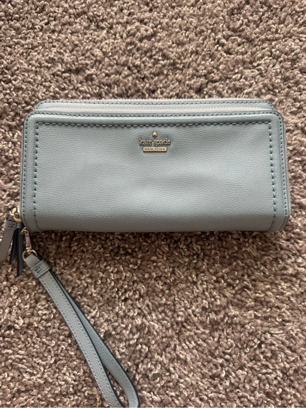 kate spade Light Blue Leather Wristlet Wallet with Gold Logo